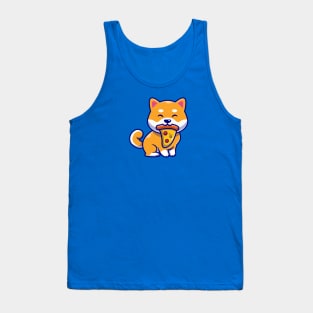 Cute Shiba Inu Dog Eating Pizza Cartoon Tank Top